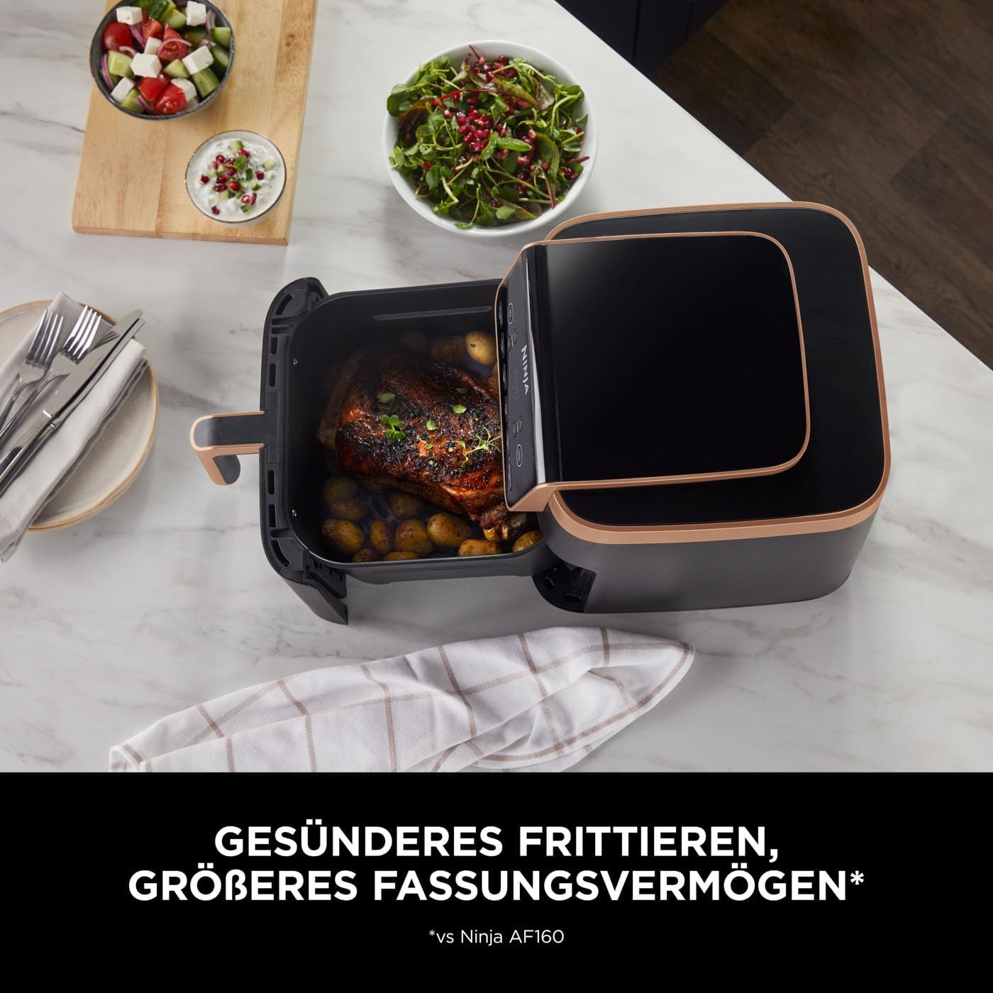 Ninja Heißluftfritteuse MAX PRO, AF180EUCP, 6,2 L, Schwarz/Kupfer, ölfrei