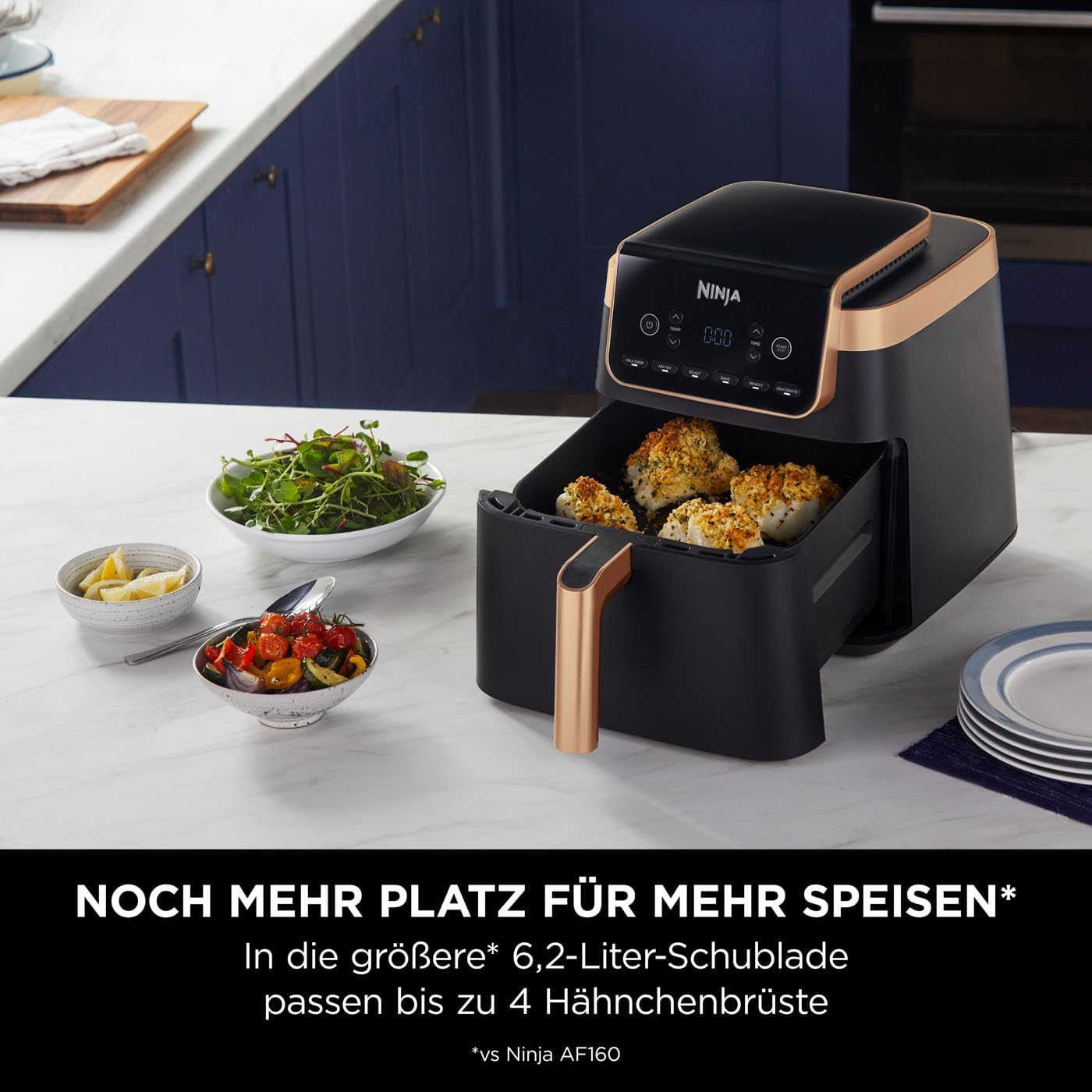 Ninja Heißluftfritteuse MAX PRO, AF180EUCP, 6,2 L, Schwarz/Kupfer, ölfrei