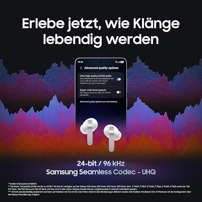 Samsung Galaxy Buds4 Pro, Bluetooth-Kopfhörer, Geräuschunterdrückung / Schwarz oder Weiß