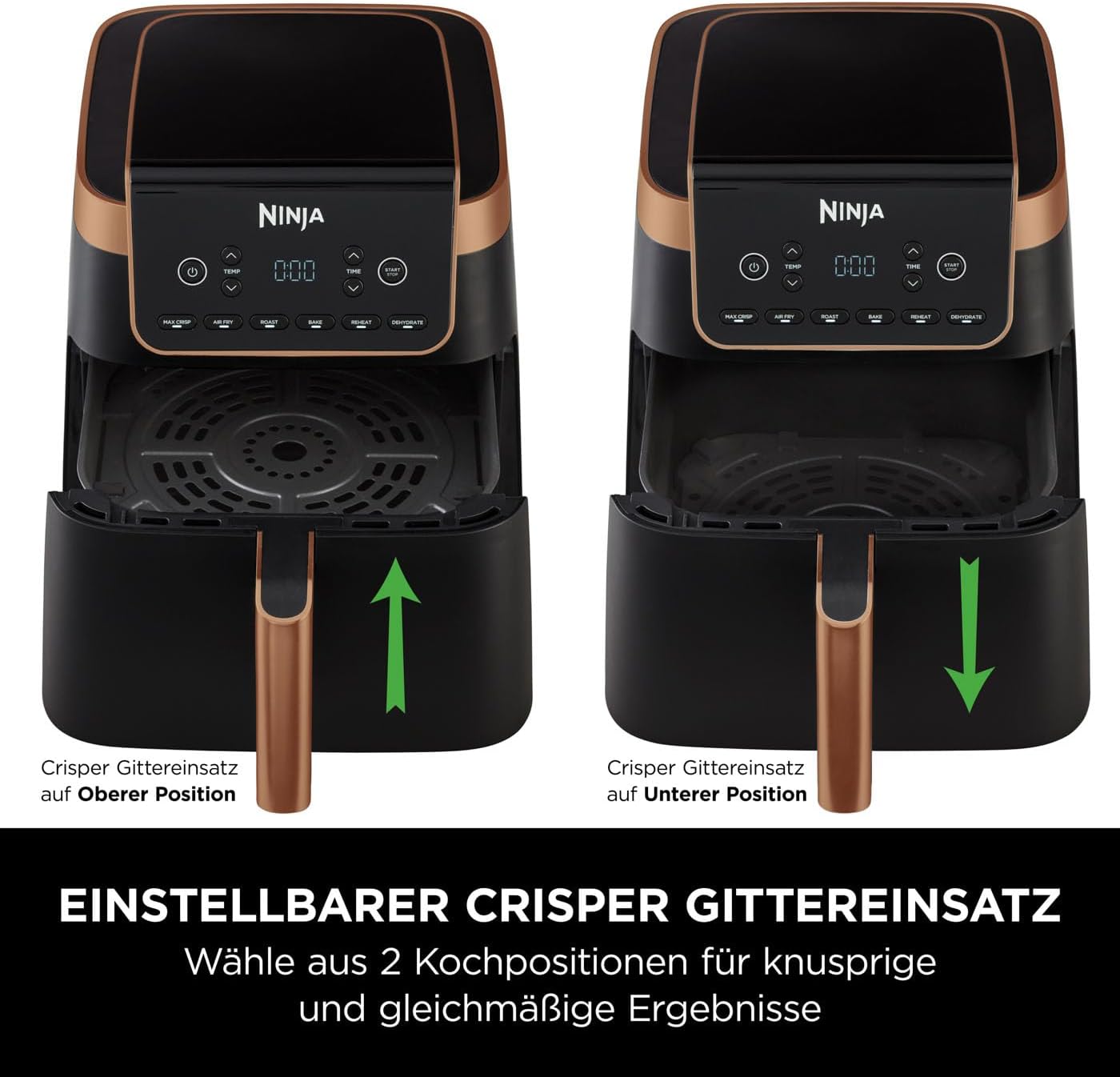 Ninja Heißluftfritteuse MAX PRO, AF180EUCP, 6,2 L, Schwarz/Kupfer, ölfrei