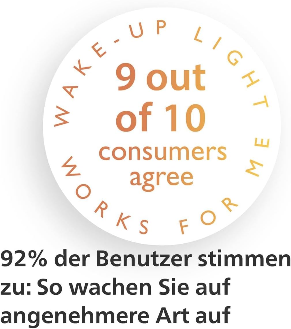 Philips Wake-up Light, farbige Sonnenaufgangssimulation, 20 Lichtstärken, 7 natürliche Klänge, Mitternachtslicht (Modell HF3531/01)