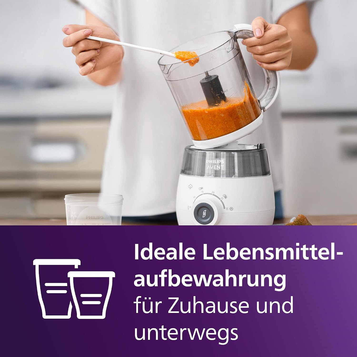 Philips Avent Geschenkset mit Dampfgarer und Mixer SCF883/20 – 4-in-1-Babynahrungszubereiter, Dampfgaren, Mixen, Entfrosten und Aufheizen von Babynahrung, mit Milchbehältern und Deckeln,