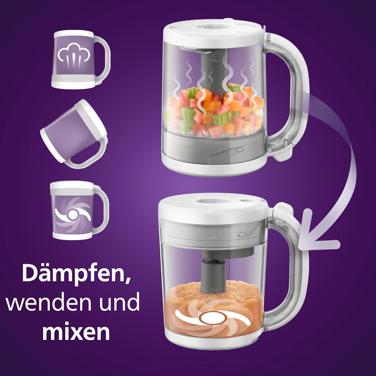 Philips Avent Geschenkset mit Dampfgarer und Mixer SCF883/20 – 4-in-1-Babynahrungszubereiter, Dampfgaren, Mixen, Entfrosten und Aufheizen von Babynahrung, mit Milchbehältern und Deckeln,