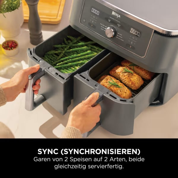 Ninja Dual Zone Air Fryer DZ400EU, 2 Schubladen, 6-in-1, Heißluftfritteuse Grau