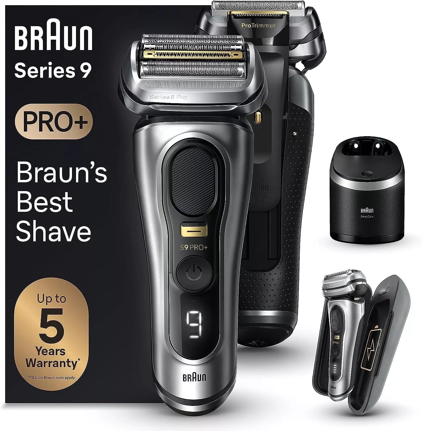Braun Series 9 PRO+, Elektrorasierer, SmartCare Center, Nass und Trocken, 9577cc, Silber