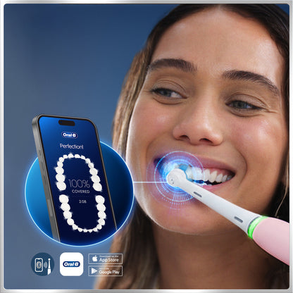 Oral-B iO Series 6N Elektrische Zahnbürste, Bluetooth, 5 Putzmodi, 2 Bürsten, 1 Reisetasche, Weiß/Rosa