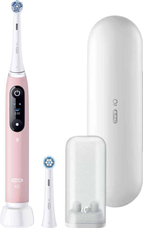 Oral-B iO Series 6N Elektrische Zahnbürste, Bluetooth, 5 Putzmodi, 2 Bürsten, 1 Reisetasche, Weiß/Rosa