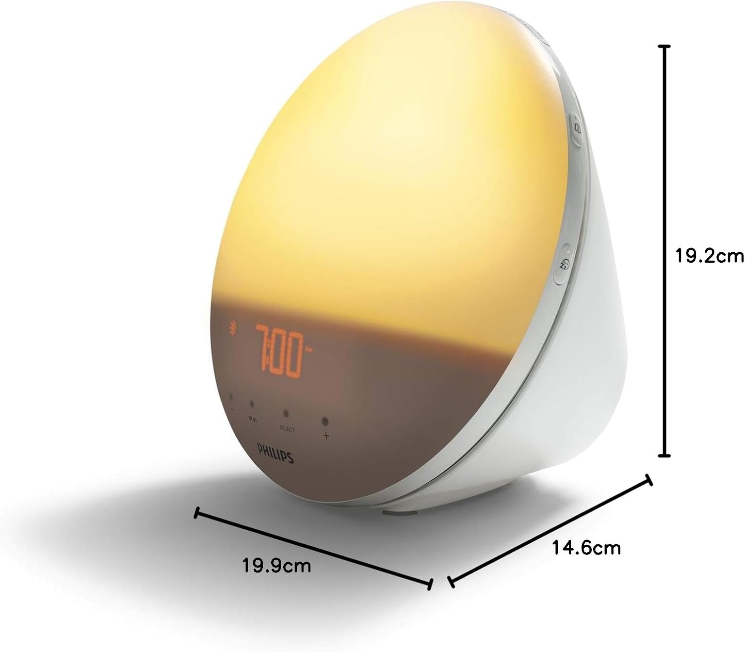 Philips Wake-up Light, farbige Sonnenaufgangssimulation, 20 Lichtstärken, 7 natürliche Klänge, Mitternachtslicht (Modell HF3531/01)