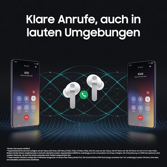 Samsung Galaxy Buds4 Pro, Bluetooth-Kopfhörer, Geräuschunterdrückung / Schwarz oder Weiß