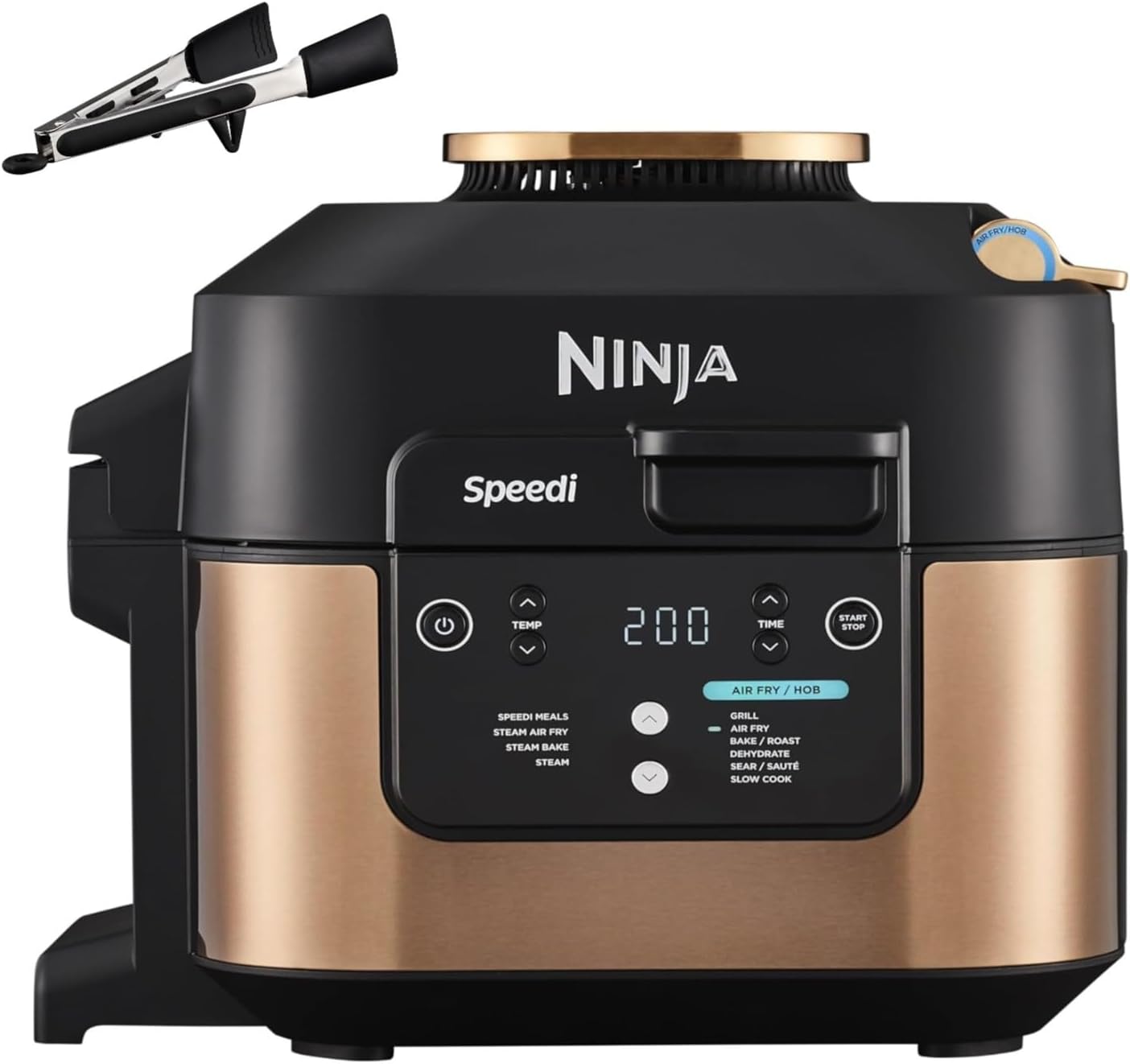 Ninja Speedi Multikocher, 5,7L, 10-in-1 Multicooker, Airfryer Fritteuse, Slow Cooker Langsamkochen, Grillen, Backen, Schwarz & Kupfer ON400EUCP