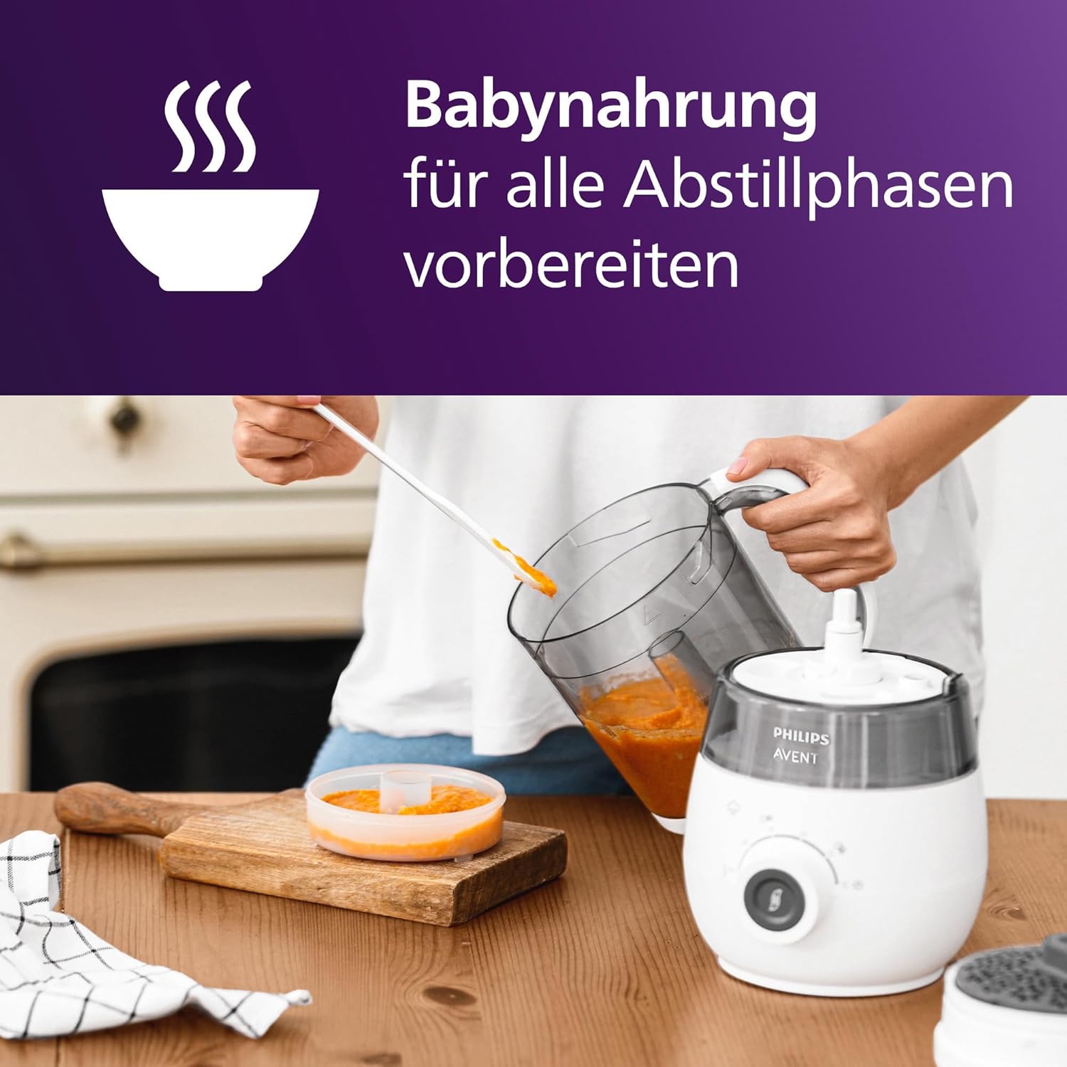 Philips Avent Geschenkset mit Dampfgarer und Mixer SCF883/20 – 4-in-1-Babynahrungszubereiter, Dampfgaren, Mixen, Entfrosten und Aufheizen von Babynahrung, mit Milchbehältern und Deckeln,