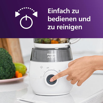 Philips Avent Geschenkset mit Dampfgarer und Mixer SCF883/20 – 4-in-1-Babynahrungszubereiter, Dampfgaren, Mixen, Entfrosten und Aufheizen von Babynahrung, mit Milchbehältern und Deckeln,