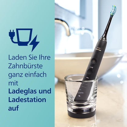 Philips Sonicare DiamondClean 9000 elektrische Zahnbürste, Doppelpack, Schallzahnbürste. Ladeglas,  Modell HX9914/63