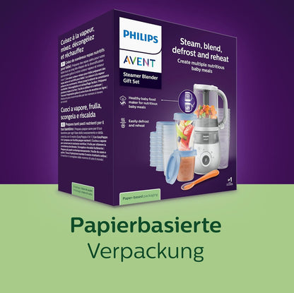 Philips Avent Geschenkset mit Dampfgarer und Mixer SCF883/20 – 4-in-1-Babynahrungszubereiter, Dampfgaren, Mixen, Entfrosten und Aufheizen von Babynahrung, mit Milchbehältern und Deckeln,