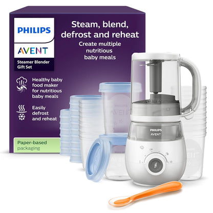 Philips Avent Geschenkset mit Dampfgarer und Mixer SCF883/20 – 4-in-1-Babynahrungszubereiter, Dampfgaren, Mixen, Entfrosten und Aufheizen von Babynahrung, mit Milchbehältern und Deckeln,