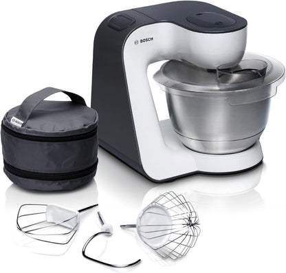 Bosch Küchenmaschine Serie 4 MUM54A00, Edelstahl-Schüssel 3,9 L, Planetenrührwerk, Knethaken, Schlag-, Rührbesen, 900 W, Weiß/Schwarz
