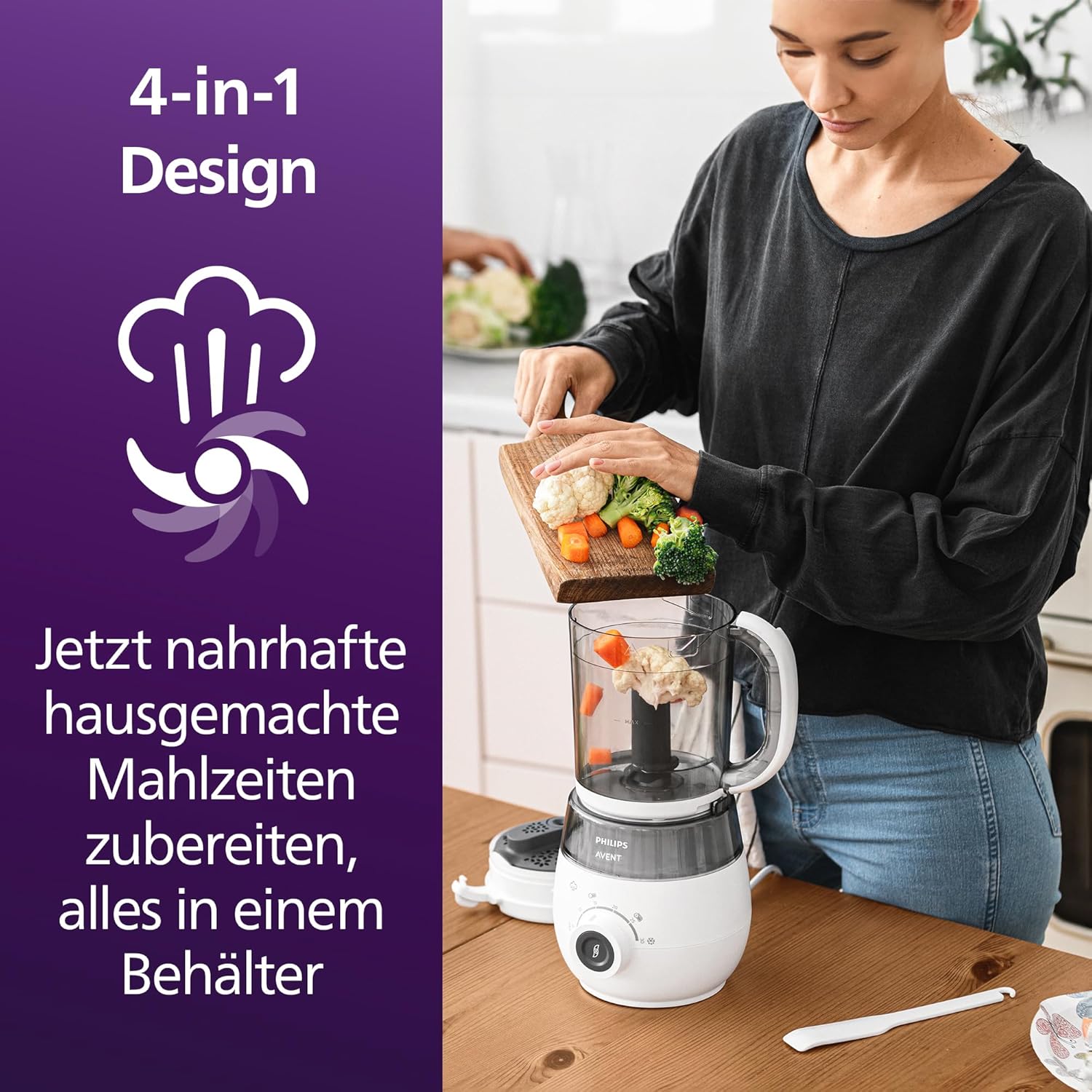 Philips Avent Geschenkset mit Dampfgarer und Mixer SCF883/20 – 4-in-1-Babynahrungszubereiter, Dampfgaren, Mixen, Entfrosten und Aufheizen von Babynahrung, mit Milchbehältern und Deckeln,