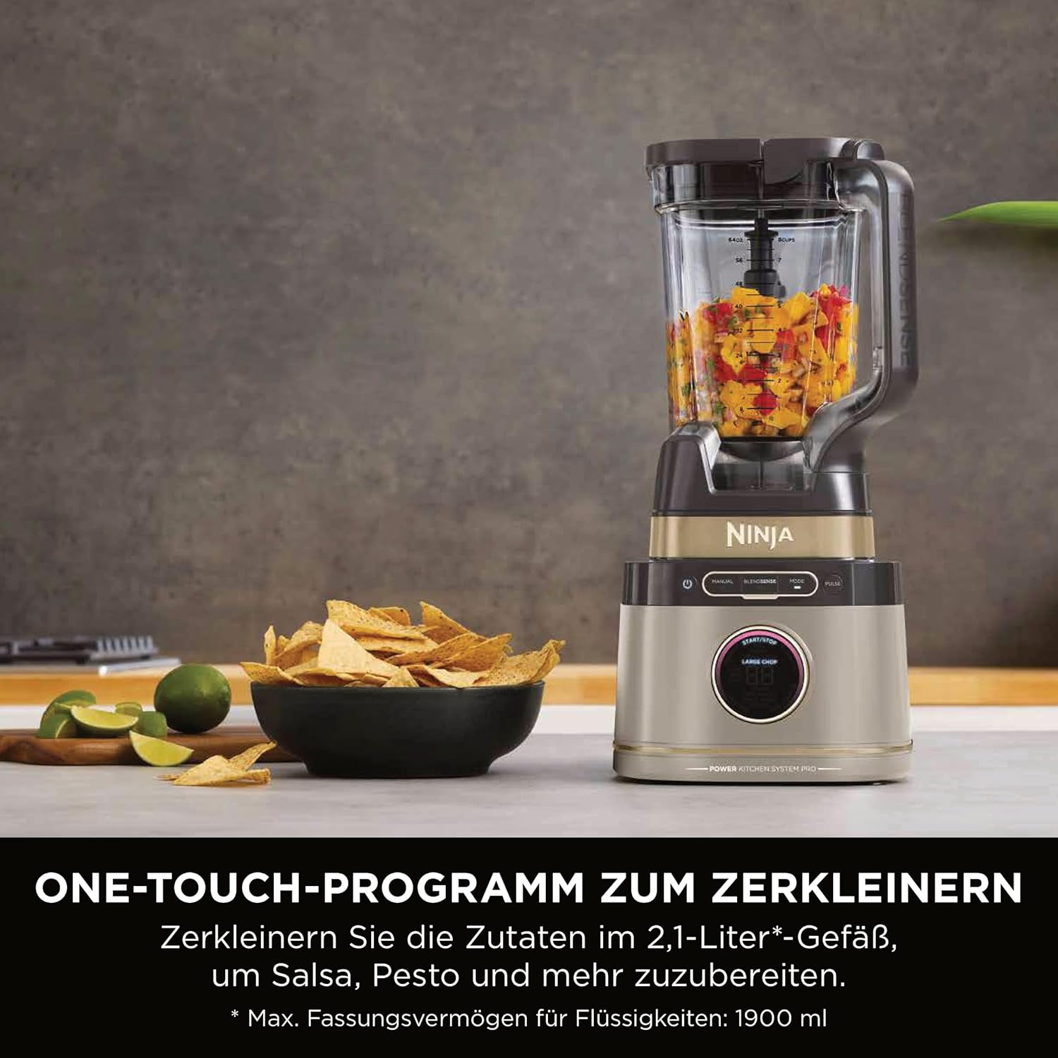 Ninja 3-in-1 Detect Power Blender Processor Pro, Stone Gold, TB401EUSTGD | kraftvolle 1200W Küchenmaschine, Single Serve & Knethaken, 3x Single Serve Tassen, Krug, Teig, mischen & hacken