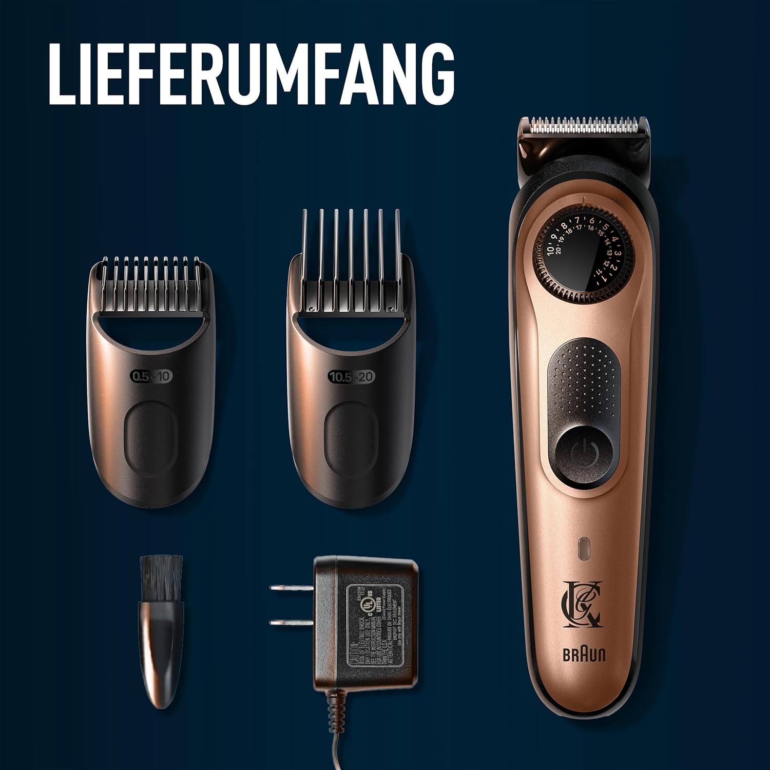 King C. Gillette Elektrischer Barttrimmer Pro für Männer mit Präzisionsrad für 40 Bartlängen, Abwaschbar, Lebenslang scharfe Klingen aus Vollmetall, Schwarz und Kupfer