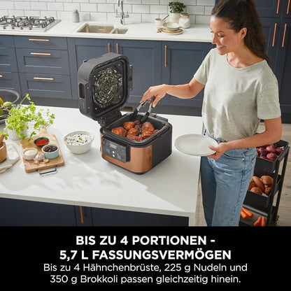 Ninja Speedi Multikocher, 5,7L, 10-in-1 Multicooker, Airfryer Fritteuse, Slow Cooker Langsamkochen, Grillen, Backen, Schwarz & Kupfer ON400EUCP