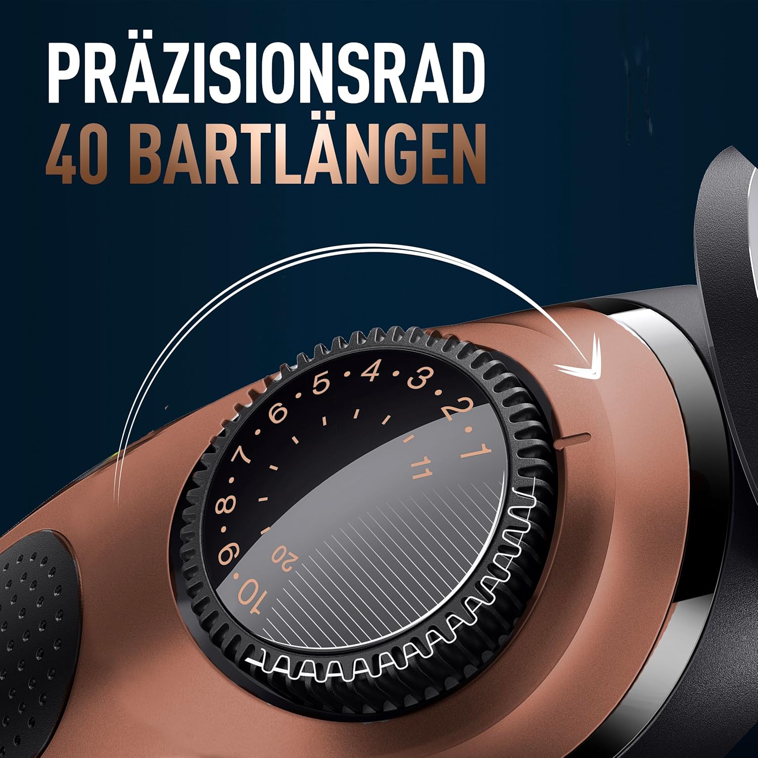 King C. Gillette Elektrischer Barttrimmer Pro für Männer mit Präzisionsrad für 40 Bartlängen, Abwaschbar, Lebenslang scharfe Klingen aus Vollmetall, Schwarz und Kupfer