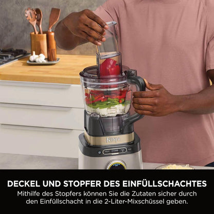 Ninja 3-in-1 Detect Power Blender Processor Pro, Stone Gold, TB401EUSTGD | kraftvolle 1200W Küchenmaschine, Single Serve & Knethaken, 3x Single Serve Tassen, Krug, Teig, mischen & hacken
