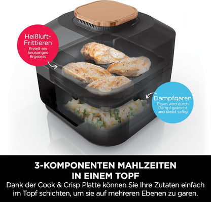 Ninja Speedi Multikocher, 5,7L, 10-in-1 Multicooker, Airfryer Fritteuse, Slow Cooker Langsamkochen, Grillen, Backen, Schwarz & Kupfer ON400EUCP