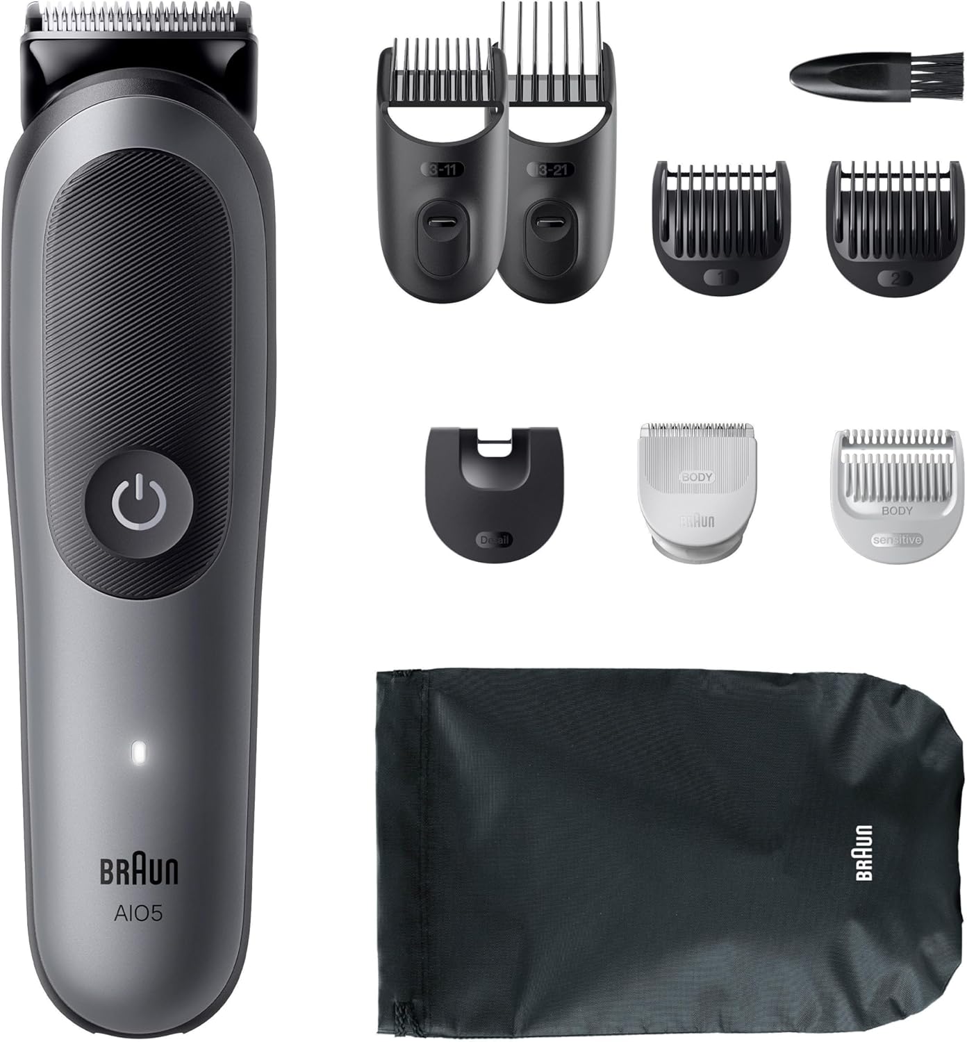 Braun Multigroom All-in-One Series 5, 9-in-1 Trimmer-Set 5, AIO5545, Grau | Barttrimmer, Haarschneider, Haarschneidemaschine für Gesicht, Kopf Und Körper, 14 Längen, 120 Min. Akku, Wasserdicht