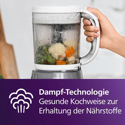 Philips Avent Geschenkset mit Dampfgarer und Mixer SCF883/20 – 4-in-1-Babynahrungszubereiter, Dampfgaren, Mixen, Entfrosten und Aufheizen von Babynahrung, mit Milchbehältern und Deckeln,
