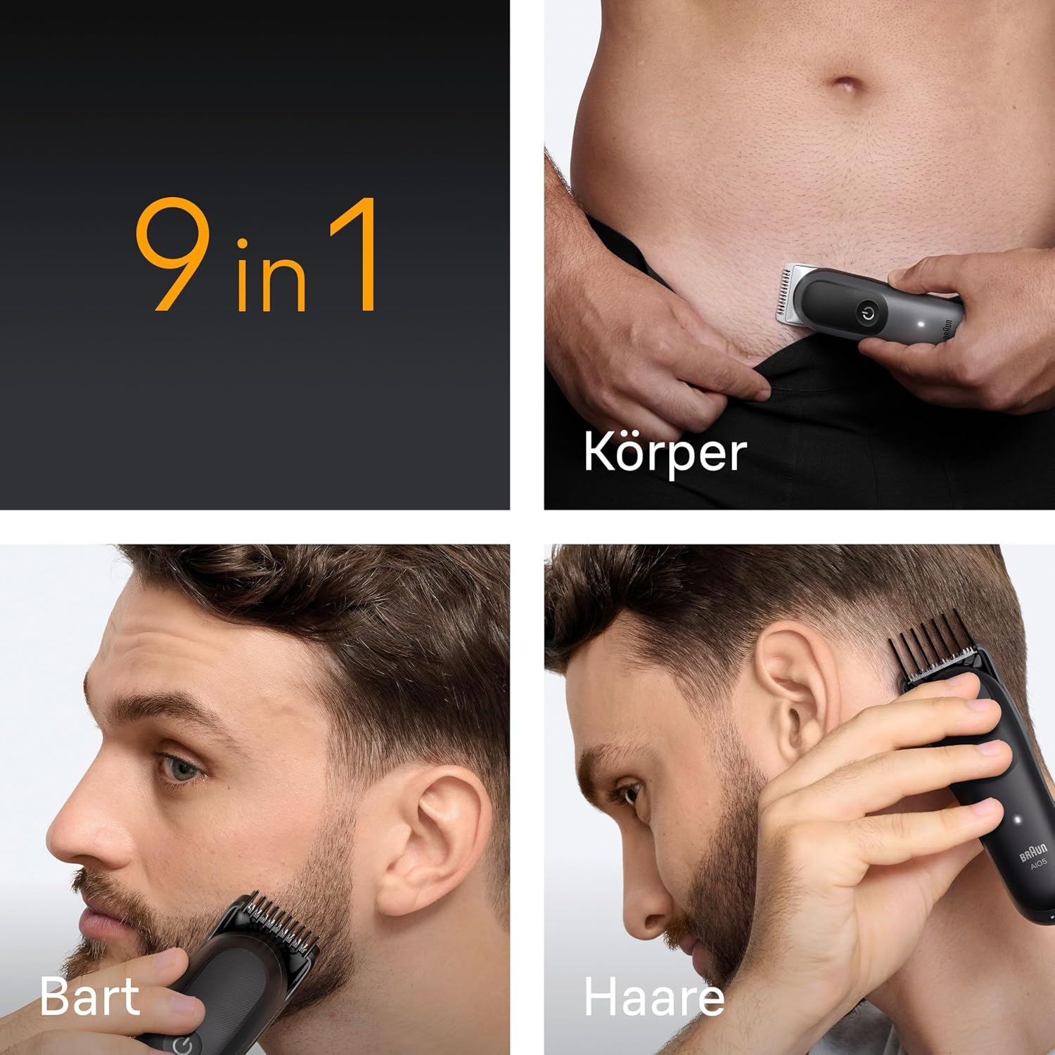 Braun Multigroom All-in-One Series 5, 9-in-1 Trimmer-Set 5, AIO5545, Grau | Barttrimmer, Haarschneider, Haarschneidemaschine für Gesicht, Kopf Und Körper, 14 Längen, 120 Min. Akku, Wasserdicht
