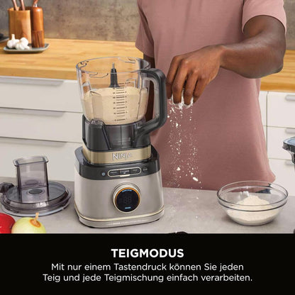 Ninja 3-in-1 Detect Power Blender Processor Pro, Stone Gold, TB401EUSTGD | kraftvolle 1200W Küchenmaschine, Single Serve & Knethaken, 3x Single Serve Tassen, Krug, Teig, mischen & hacken