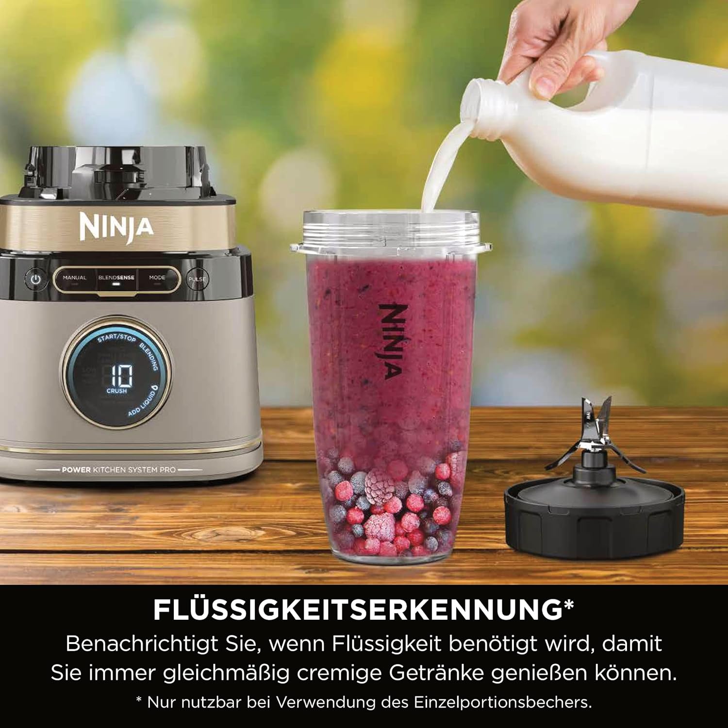 Ninja 3-in-1 Detect Power Blender Processor Pro, Stone Gold, TB401EUSTGD | kraftvolle 1200W Küchenmaschine, Single Serve & Knethaken, 3x Single Serve Tassen, Krug, Teig, mischen & hacken