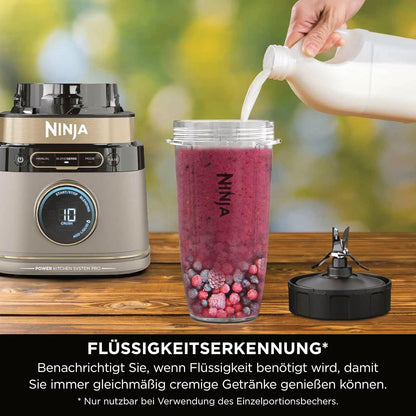 Ninja 3-in-1 Detect Power Blender Processor Pro, Stone Gold, TB401EUSTGD | kraftvolle 1200W Küchenmaschine, Single Serve & Knethaken, 3x Single Serve Tassen, Krug, Teig, mischen & hacken