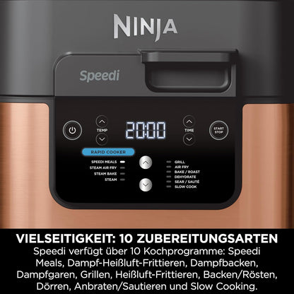 Ninja Speedi Multikocher, 5,7L, 10-in-1 Multicooker, Airfryer Fritteuse, Slow Cooker Langsamkochen, Grillen, Backen, Schwarz & Kupfer ON400EUCP