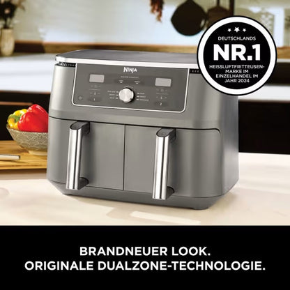 Ninja Dual Zone Air Fryer DZ400EU, 2 Schubladen, 6-in-1, Heißluftfritteuse Grau