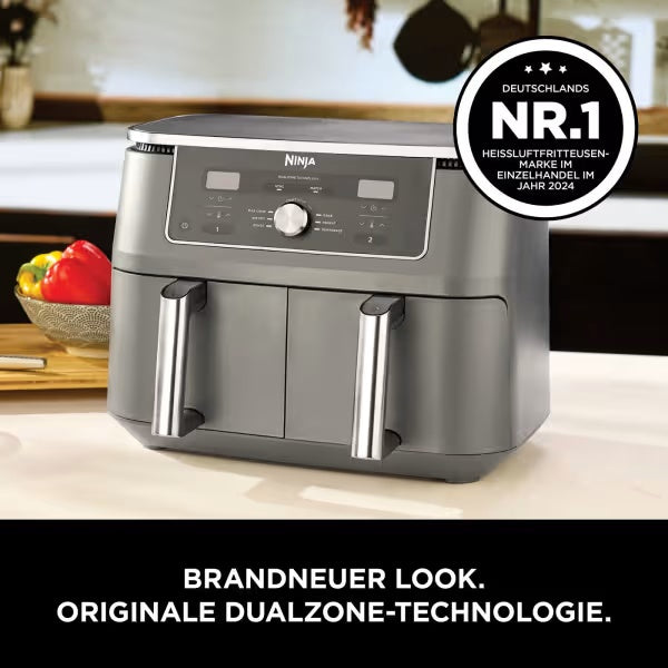 Ninja Dual Zone Air Fryer DZ400EU, 2 Schubladen, 6-in-1, Heißluftfritteuse Grau