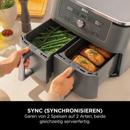 Ninja Dual Zone Air Fryer DZ400EU, 2 Schubladen, 6-in-1, Heißluftfritteuse Grau